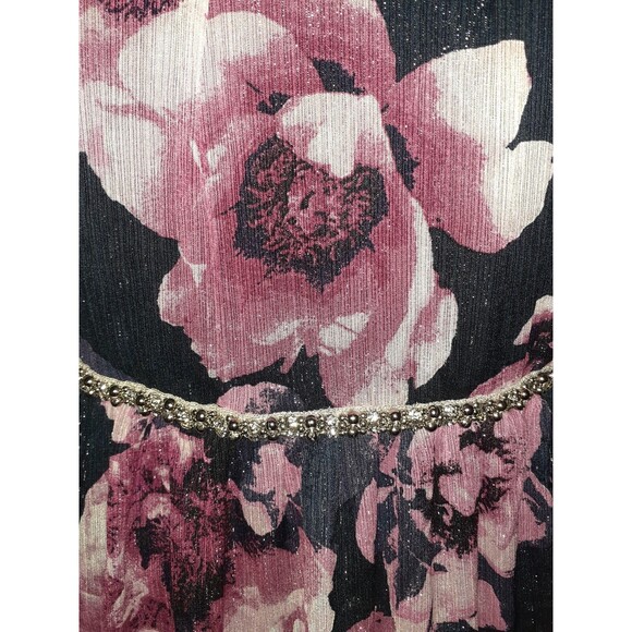 NEW SLNY Plus Size 16W Maxi Dress Blue Purple Floral Sparkles Sleeveless Pockets - Picture 3 of 7